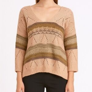 POL crochet knit stripe v neck oversized sweater size medium